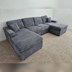Corduroy double chaise sectional sofa 