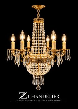 Crystal and Brass Empire Style Chandelier