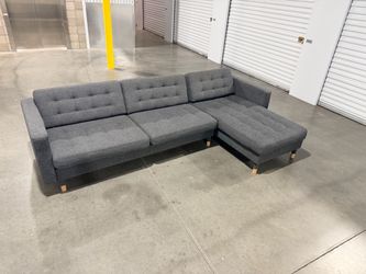 Modern Sectional, 4-seat, with chaise/Gunnared dark gray/wood