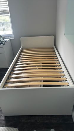 White Twin Bed Frame with Slats