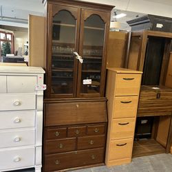 Wood Drop Front Secretary Desk Hutch (in Store)