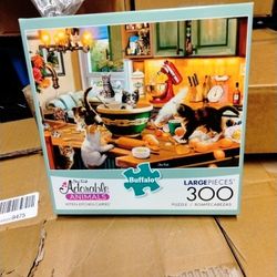 300 Piece Puzzle Large Pieces Steve Reed Adorable Animals Kitten Kitchen Capers