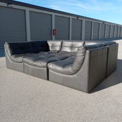 Chateau d'Ax Gray Leather Modular Sectional Couch - Like New - Free Delivery!