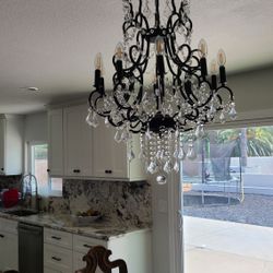 Crystal And Black Metal Chandelier