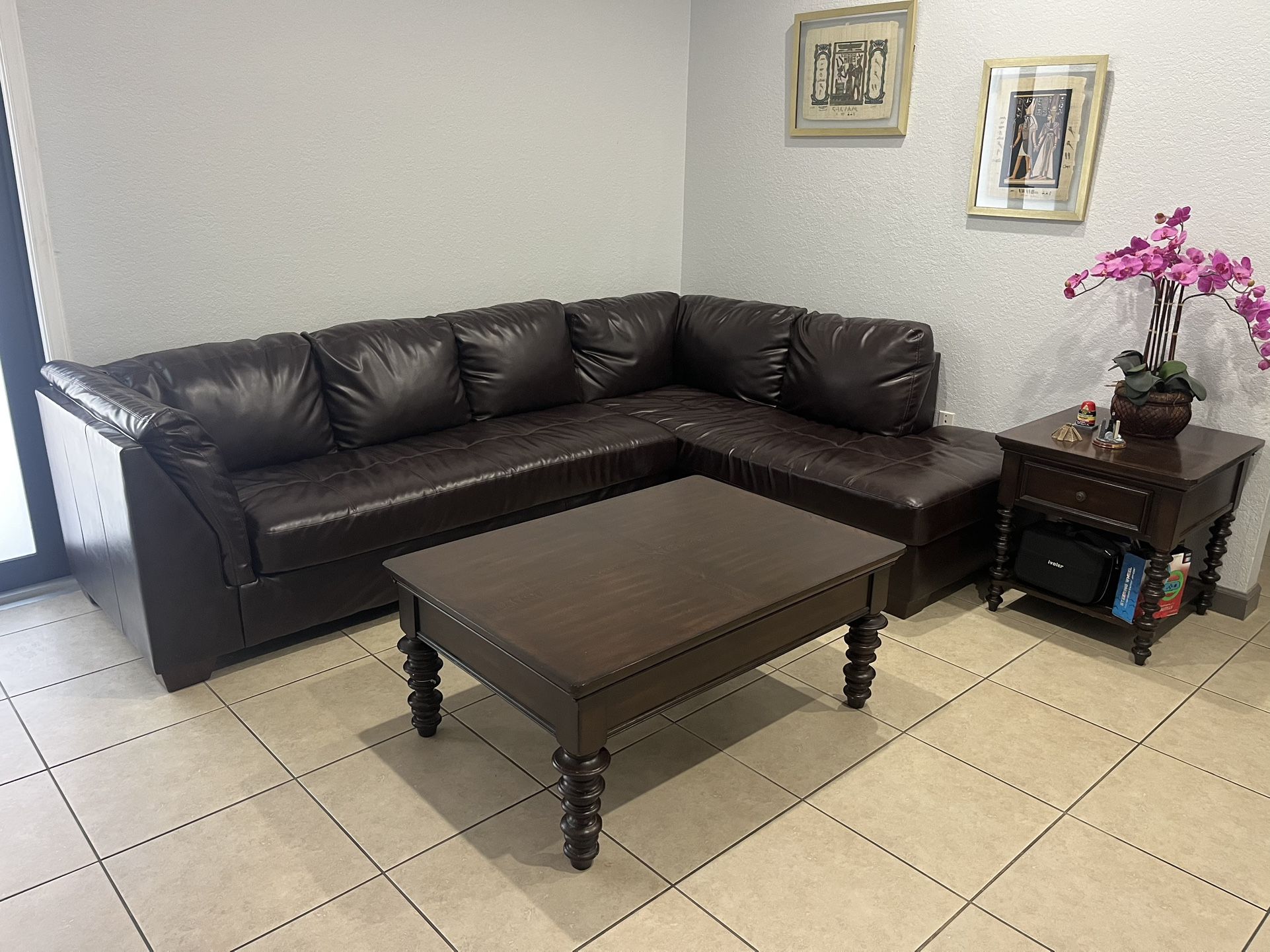 Sectional With Side Table And Coffee Table $500