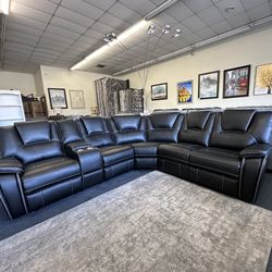 Black Faux Leather Manual Recliner Sectional