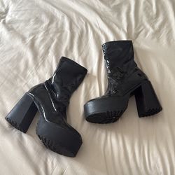 Black High heel combat boots