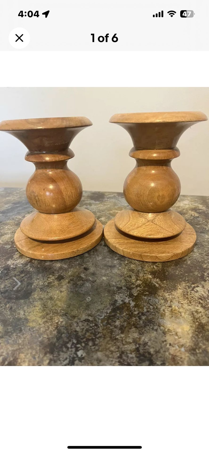Pottery Barn Turned Fruitwood Pillar Candle Holder 6” Set