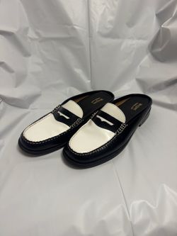 G.H. Bass Weejuns Women’s Penny Loafer Mules Black White Leather Size 7.5