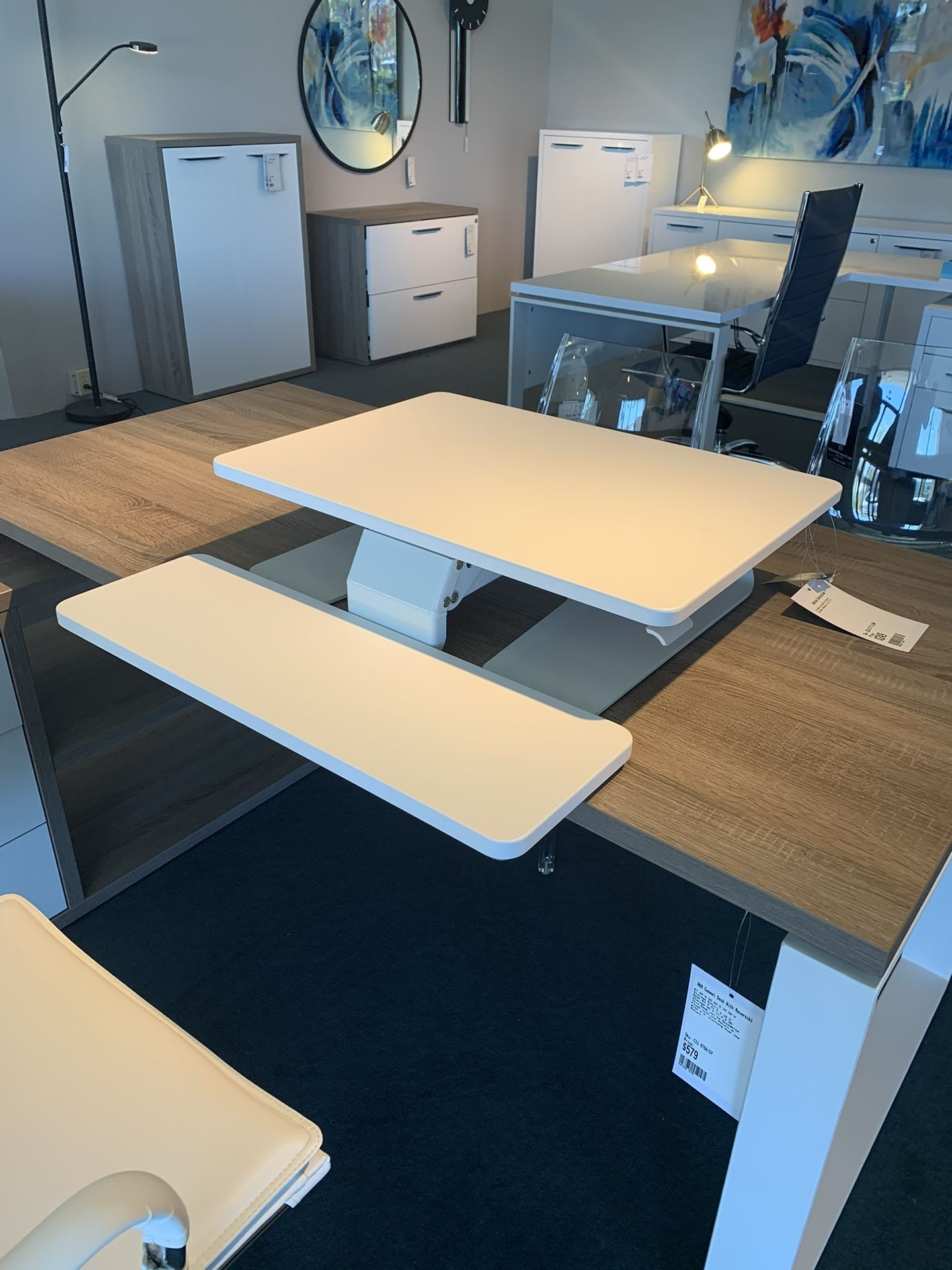 White Stand Up Desk Riser (Modern)