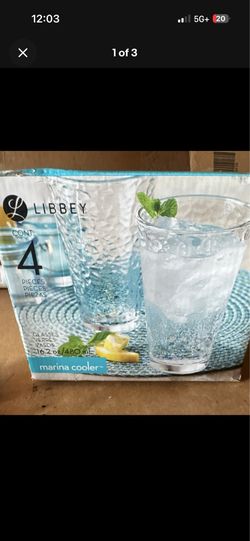 Libbey Marina Cooler Glasses Set of 4, 16.2 oz Clear Glass, Round