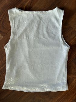 White Sequin Sleeveless Tank Top