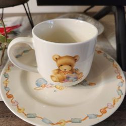 Vintage Hallmark Teddy Bear Baby's Porcelain Keepsake Serving Set Plate And Mug

