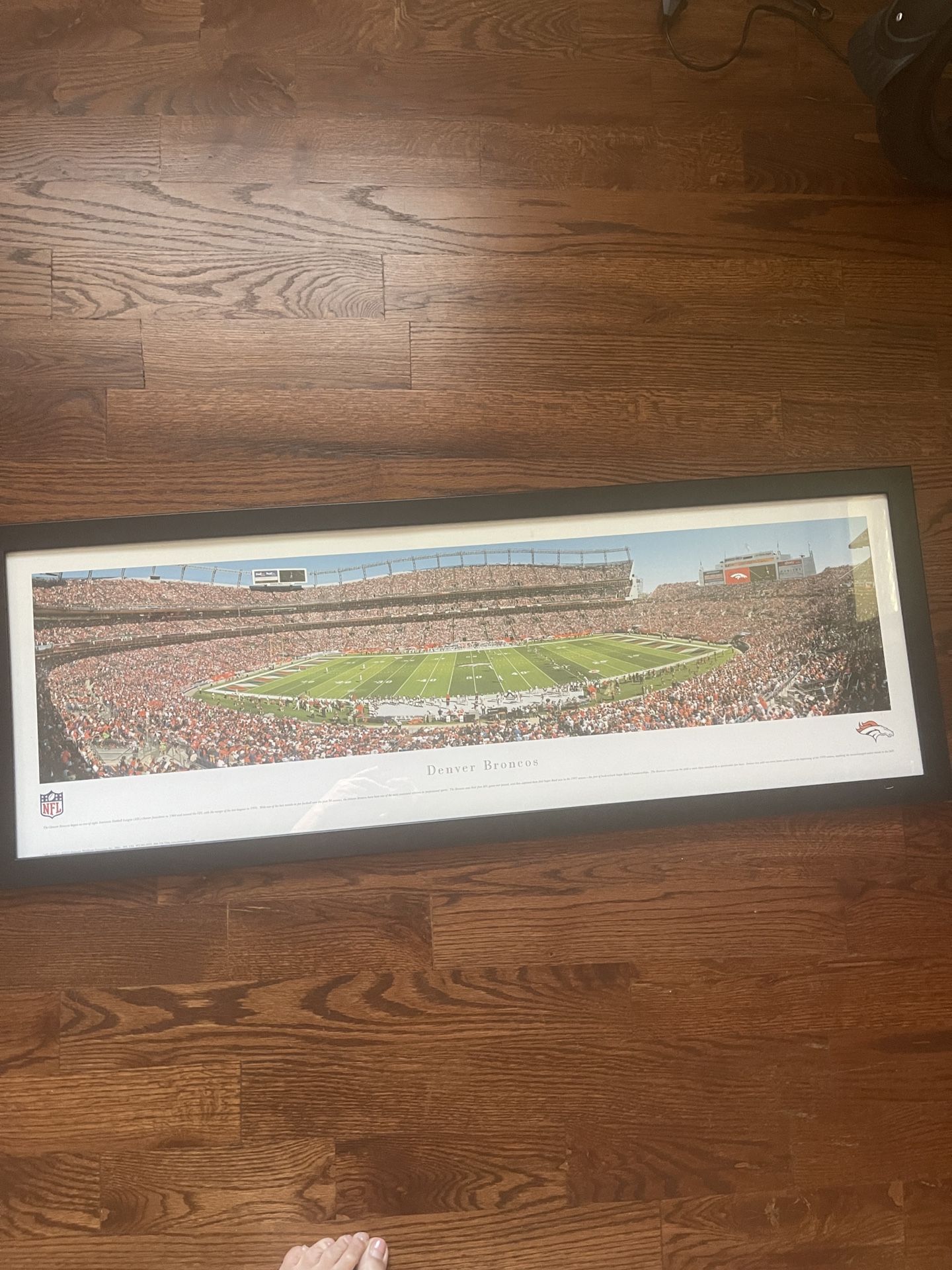Denver Broncos Stadium Panoramic in black wood frame wall decor Poster
