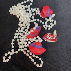 Red Hat Society Necklace And Brooch 