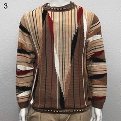 Vtg Steven Land Men XL 3D Knit Sweater Coogi Cosby Abstract geometric Hiphop USA
