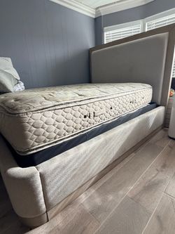Queen Ashley furniture upholstered bed frame & mattress