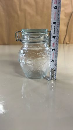 VTG Vitoria Etrusca HERMETIC Embossed GREEN TINT GLASS JAR MADE IN ITALY 