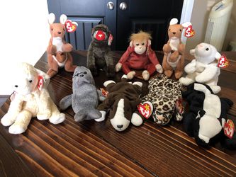 Lot of 10 retired beanie babies.
