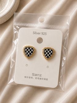 Black Checkerboard Heart Earrings