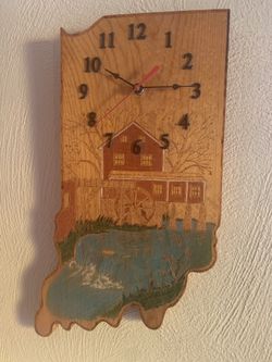 Vintage Antique Village Wood Curved Wall Clock 