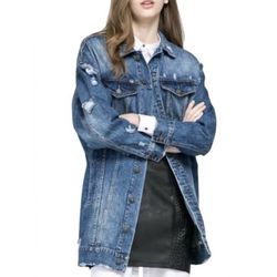 Fiore Jean Jacket Womens Large Denim Distressed Blue Coat Outdoors