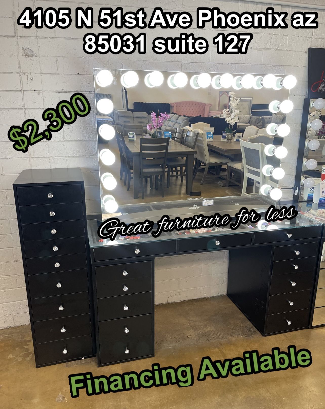 Impressions Black Vanity With Bluetooth Mirror And Makeup Drawers Brand New