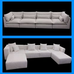 BRAND NEW 6x15x6ft And 11x11ft And 6x13x6ft U SECTIONAL COUCH  SOFA CHAISE  CORDOROY CREAM FABRIC 
