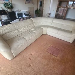 Leather Sectional Sofa Cream White