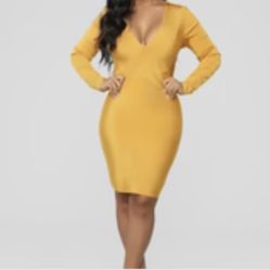 Plus Size Mustard Bandage Bodycon Dress