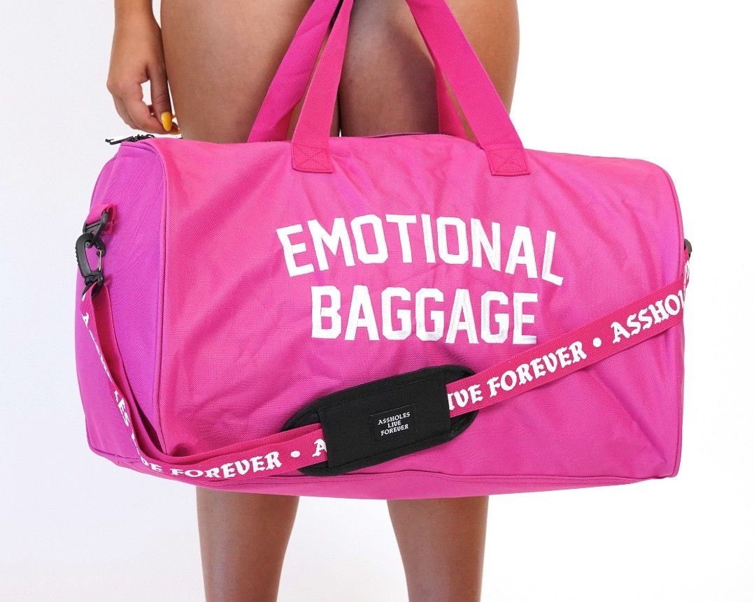Assholes Live Forever Emotional Baggage Duffle Bag Hot Pink 