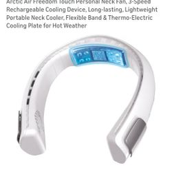 Arctic Air Freedom Touch Personal Neck Fan, 3-Speed Rechargeable Cooling Device, Long-lasting, Lightweight Portable Neck Cooler, Flexible Band & Therm
