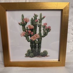 8 X 8 Blooming Cactus Print In Gold Frame