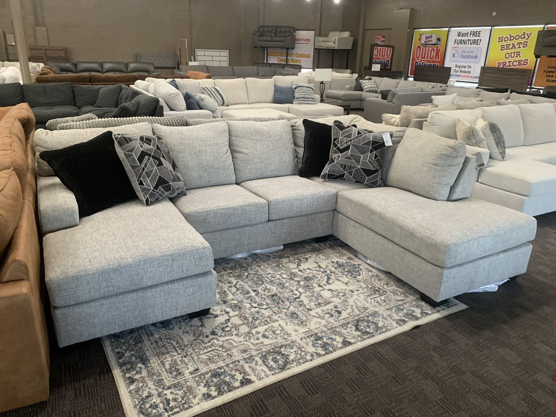 Grey Double Chaise U Shaped Sectional 