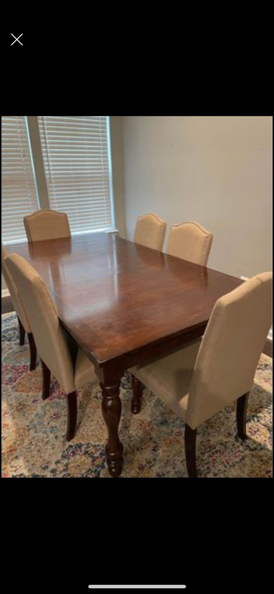 wooden dining table & 6 chairs