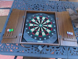portcraft Electronic Dartboard Cabinet Set - Fully Loaded w/ Power Supply, Darts, Extra Tips & Flights