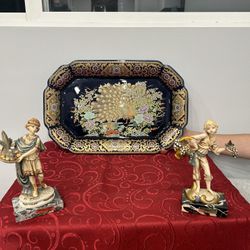 Big Tray With Two Marble Statue 