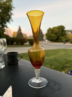 Amber Art Glass Vintage Vases And Candy Dish