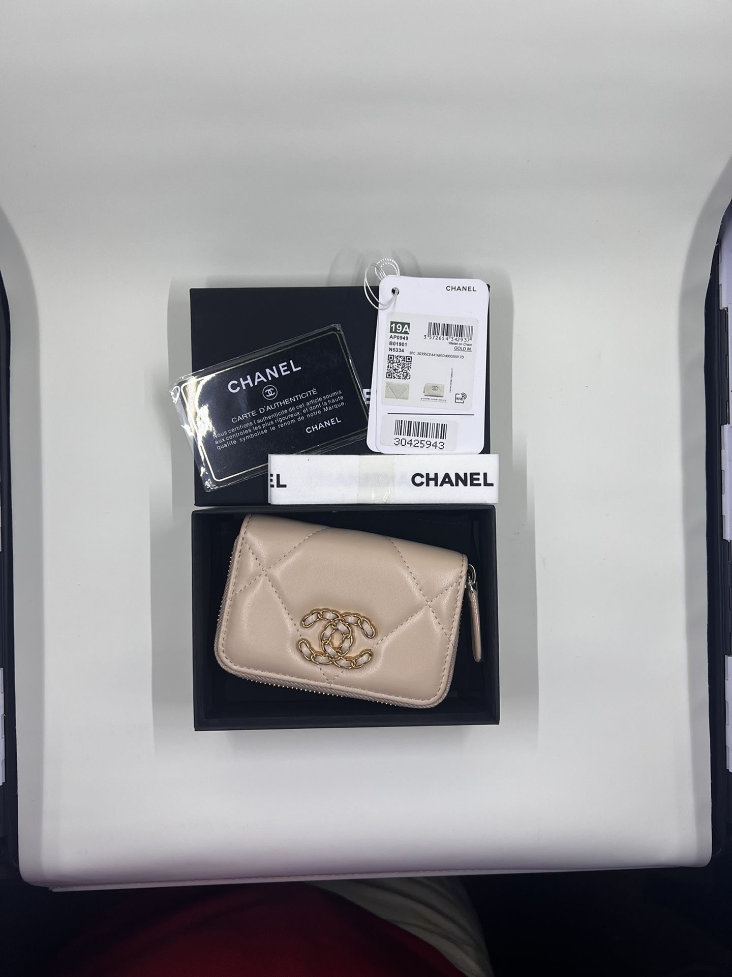 Chanel Lambskin Diamond Stitched CC Small Zip Around Wallet (SHF