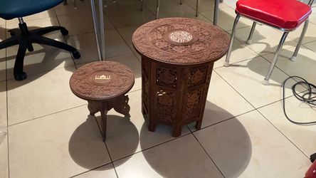 Set of 2 vintage BoHo hippie India tables table beautiful, intricate work