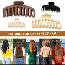 Large Hair Clips Matte Black, Brown,Cream and Tan (4 Pack)