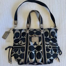 Coach Metallic/Signature Shoulder Bag (with Silver Logo & Purple Interior) 