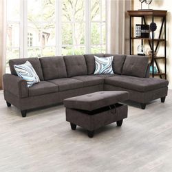 chocolate flannel sectional sofa household living space ottoman collection furnishings for sale near me