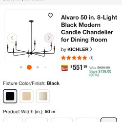 Alvaro 50 in. 8-Light Black Modern Candle Chandelier for Dining Room
