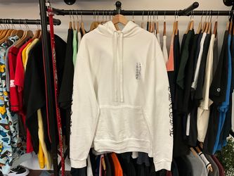 Chrome Hearts Vertical Logo Hoodie White Silver Graphic Pullover Size Large