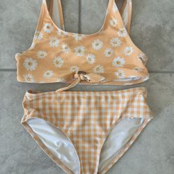 Old Navy Girls Swim Bikini - Orange and White Floral - Size Large (kids)