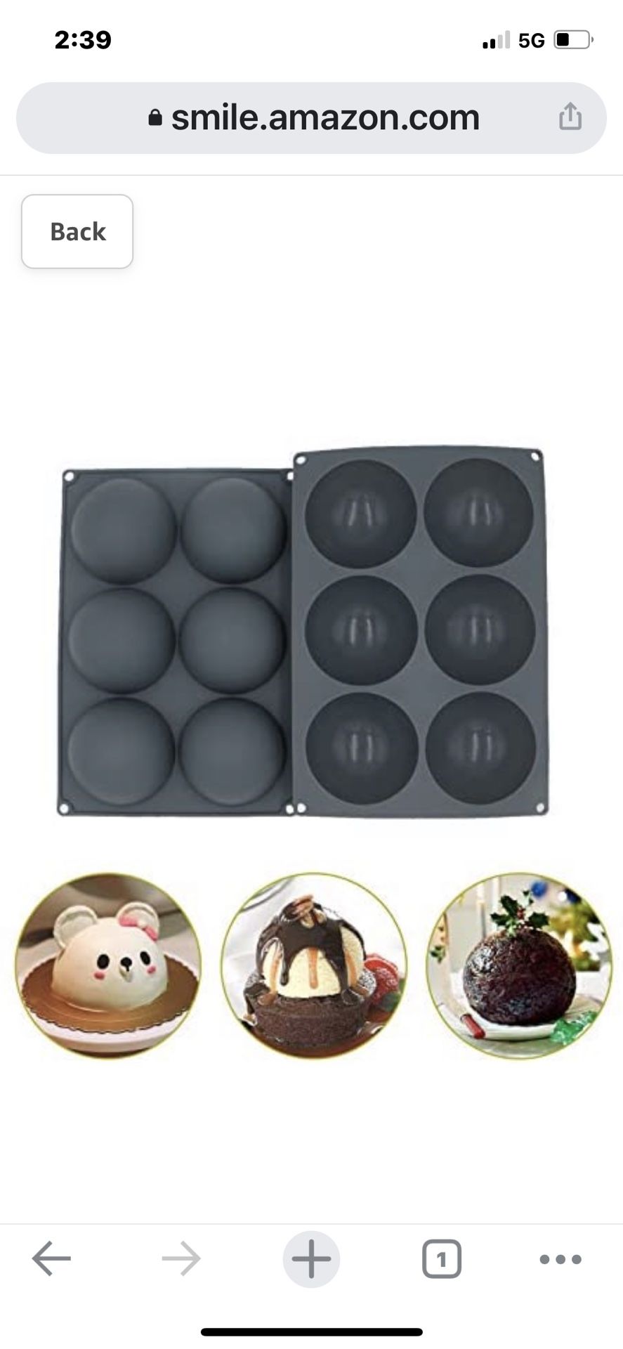 6 XL Hemispherical Silicone Mold for Chocolate Bomb, Cake, Jelly, Pudding Dome, 2PC (Gray