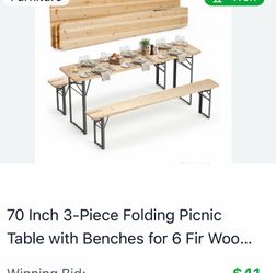 70-Inch Folding Picnic Table Set with Benches