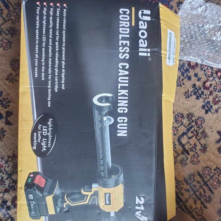 Electric Caulking Gun, Cordless Caulking Gun w/ 2 Batteries, 9Pcs Silicone Caulking Tools, 4 Adjustable Speeds, LED Light, 10OZ/300ML Caulk Gun Drip-F