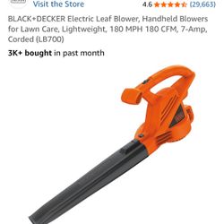 BLACK+DECKER Electric Leaf Blower, Handheld Blowers for Lawn Care, Lightweight, 180 MPH 180 CFM, 7-Amp, Corded (LB700)